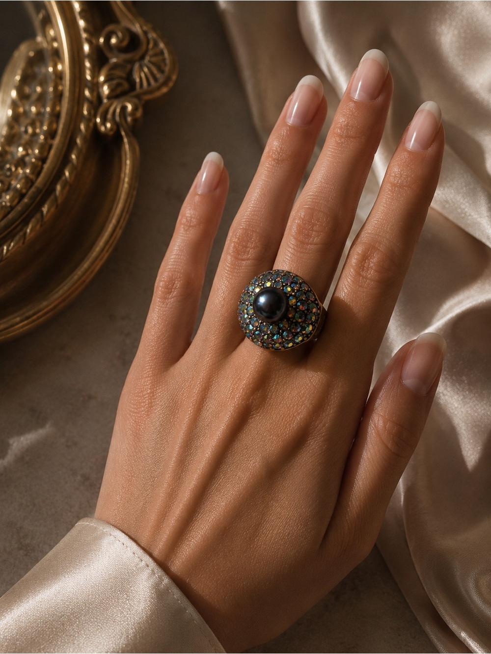 Heidi Daus “Posh & Proper” Rainbow Swarovski Crystal Pearl Ring | Statement Ring